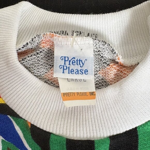 Vintage 80s Pretty Please Girls Kids Large L Pop Art Animal Crewneck Sweatshirt - Picture 9 of 10